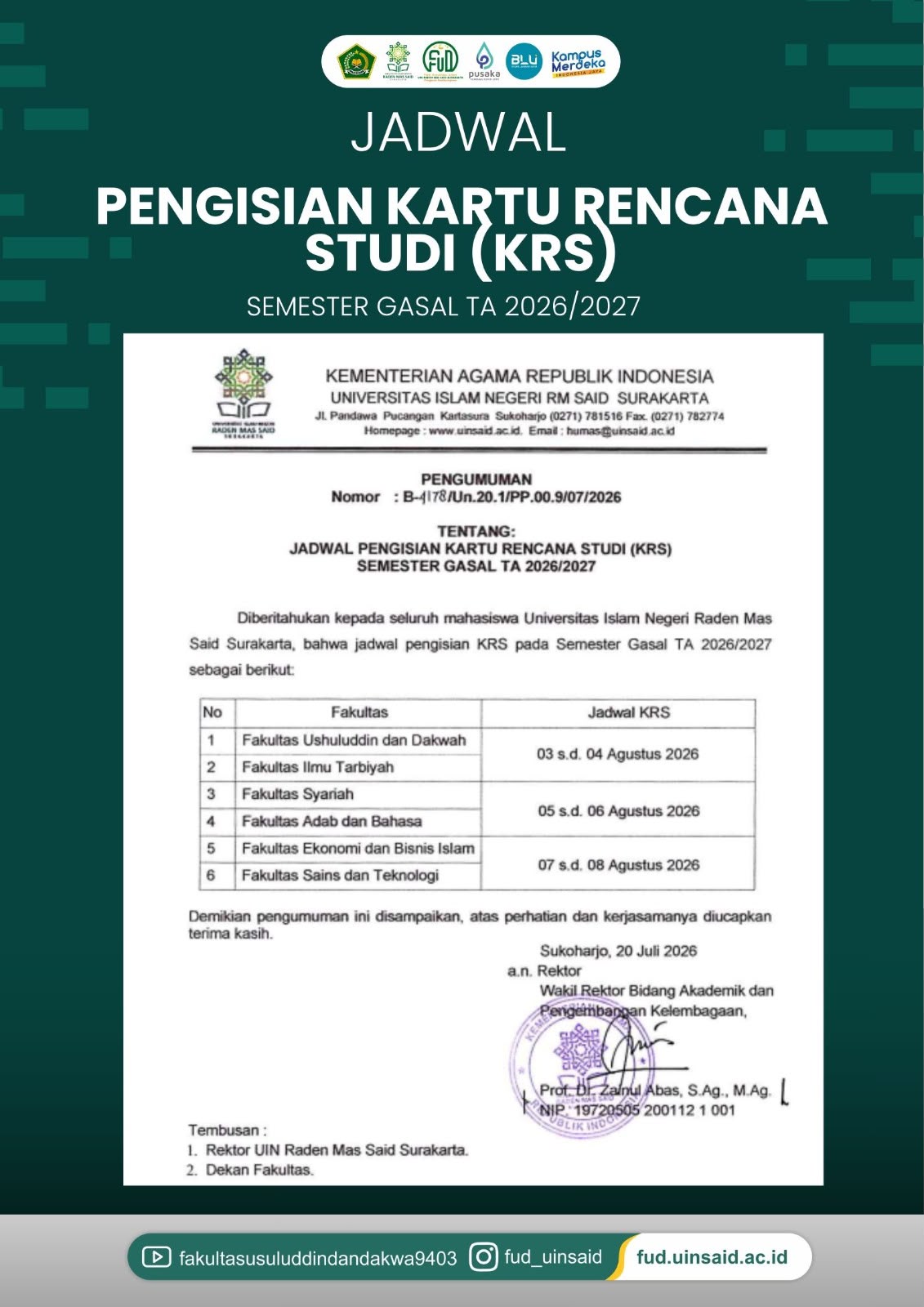 Jadwal KRS Semester Gasal 2026/2027